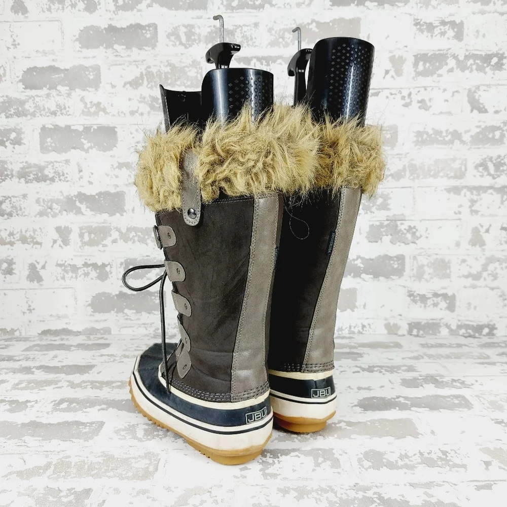 JBU Edith Gray Black Vegan Leather Faux Fur Lace Up Snow Winter Boots T544